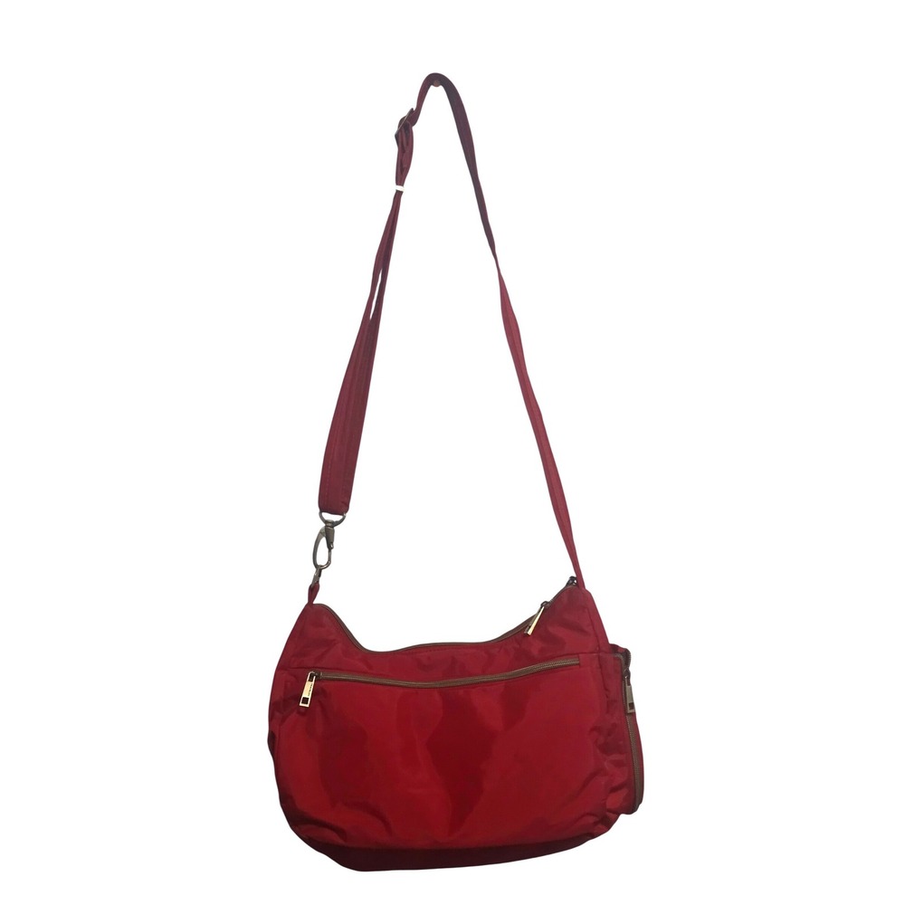 Travelon Anti-Theft Red Nylon Crossbody Hobo Bag Multiple Pockets Adjustable - Picture 3 of 11